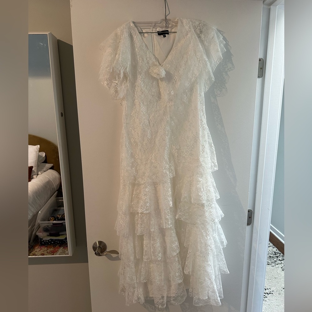 White Tiered Lace Midi Dress